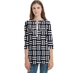 Frets Mosaic Pattern Geometric Women s Zip Front V-Neck 3/4 Sleeve Casual Top Pocket Shirt