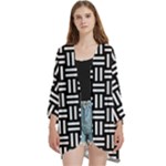 Frets Mosaic Pattern Geometric Open Front 3/4 Sleeve Batwing Chiffon Cardigan Kimono