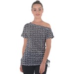 Marble Cracked Pattern Surface Off Shoulder Tie-Up T-Shirt