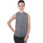 Marble Cracked Pattern Surface Mock Neck Chiffon Sleeveless Top