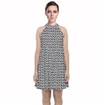 Marble Cracked Pattern Surface Velvet Halter Neckline Dress 