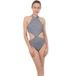 Marble Cracked Pattern Surface Halter Side Cut Swimsuit