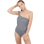 Marble Cracked Pattern Surface Frilly One Shoulder Swimsuit