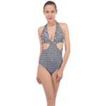 Marble Cracked Pattern Surface Halter Front Plunge Swimsuit