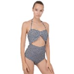 Marble Cracked Pattern Surface Scallop Top Cut Out Swimsuit