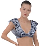 Marble Cracked Pattern Surface Plunge Frill Sleeve Bikini Top