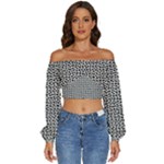 Marble Cracked Pattern Surface Long Sleeve Crinkled Weave Crop Top