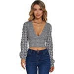 Marble Cracked Pattern Surface Long Sleeve Deep-V Velour Top