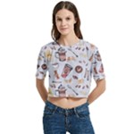 Coffee Mania Caffeine Women s Round Neck Short Sleeve Crop Top