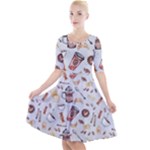 Coffee Mania Caffeine Quarter Sleeve A-Line Dress With Pockets