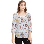 Coffee Mania Caffeine Chiffon Quarter Sleeve Blouse