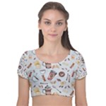 Coffee Mania Caffeine Velvet Short Sleeve Crop Top 