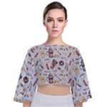 Coffee Mania Caffeine Tie Back Butterfly Sleeve Chiffon Top