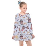 Coffee Mania Caffeine Kids  Long Sleeve Dress