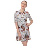 Coffee Mania Caffeine Belted Shirt Dress