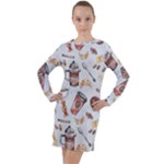 Coffee Mania Caffeine Long Sleeve Hoodie Dress