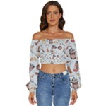 Coffee Mania Caffeine Long Sleeve Crinkled Weave Crop Top