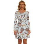 Coffee Mania Caffeine Long Sleeve Wide Neck Velvet Dress