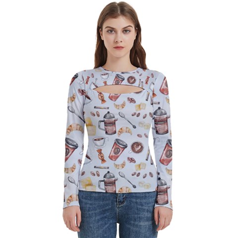 Coffee Mania Caffeine Women s Cut Out Long Sleeve T