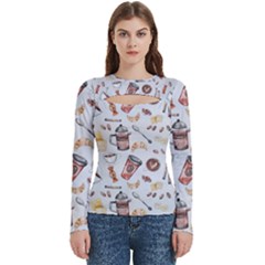 Coffee Mania Caffeine Women s Cut Out Long Sleeve T