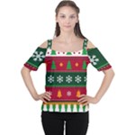 Christmas Time Pattern Christmas Ornament Cutout Shoulder T-Shirt