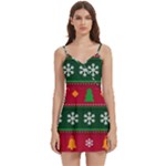 Christmas Time Pattern Christmas Ornament Body Wrap Sleeveless V-Neck Mini Dress