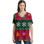 Christmas Time Pattern Christmas Ornament V-Neck Split Shoulder Casual T-Shirt