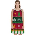 Christmas Time Pattern Christmas Ornament Round Neck Sleeve Casual Dress With Pockets