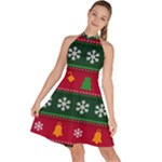 Christmas Time Pattern Christmas Ornament Sleeveless Halter Neck A-Line Dress