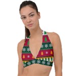 Christmas Time Pattern Christmas Ornament Halter Plunge Bikini Top