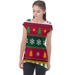 Christmas Time Pattern Christmas Ornament Cap Sleeve High Low Top