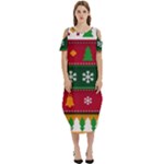 Christmas Time Pattern Christmas Ornament Cold Shoulder Loose Fit Dress With Pockets