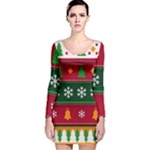 Christmas Time Pattern Christmas Ornament Long Sleeve Velvet Bodycon Dress