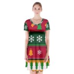 Christmas Time Pattern Christmas Ornament Short Sleeve V-neck Flare Dress