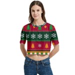 Christmas Time Pattern Christmas Ornament Women s Round Neck Short Sleeve Crop Top