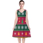 Christmas Time Pattern Christmas Ornament V-Neck Midi Sleeveless Dress 