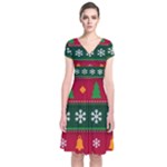 Christmas Time Pattern Christmas Ornament Short Sleeve Front Wrap Dress