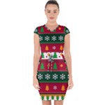 Christmas Time Pattern Christmas Ornament Capsleeve Drawstring Dress 