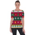 Christmas Time Pattern Christmas Ornament Shoulder Cut Out Short Sleeve Top