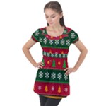 Christmas Time Pattern Christmas Ornament Puff Sleeve Tunic Top