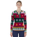 Christmas Time Pattern Christmas Ornament V-Neck Long Sleeve Top