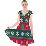 Christmas Time Pattern Christmas Ornament Cap Sleeve Front Wrap Midi Dress