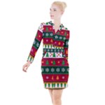 Christmas Time Pattern Christmas Ornament Button Long Sleeve Dress