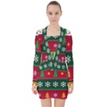 Christmas Time Pattern Christmas Ornament V-neck Bodycon Long Sleeve Dress