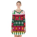 Christmas Time Pattern Christmas Ornament Long Sleeve Velvet V-neck Dress