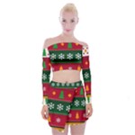 Christmas Time Pattern Christmas Ornament Off Shoulder Top with Mini Skirt Set