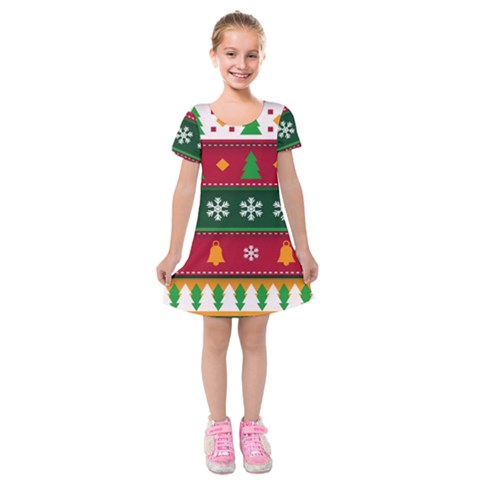 Christmas Time Pattern Christmas Ornament Kids  Short Sleeve Velvet Dress from ArtsNow.com