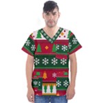 Christmas Time Pattern Christmas Ornament Men s V-Neck Scrub Top