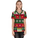 Christmas Time Pattern Christmas Ornament Women s V-Neck Scrub Top