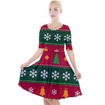 Christmas Time Pattern Christmas Ornament Quarter Sleeve A-Line Dress With Pockets